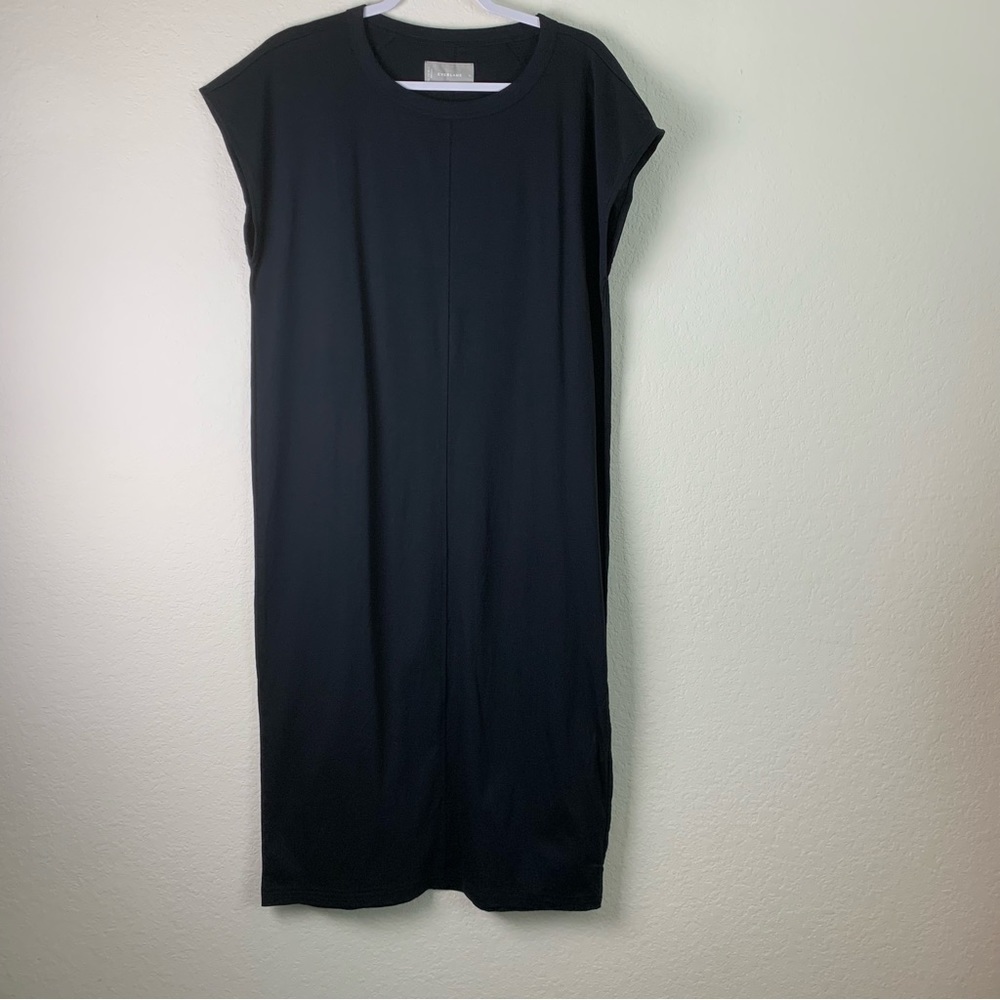 Everlane womens black the Lux cotton short sleeve side slits midi dress XL